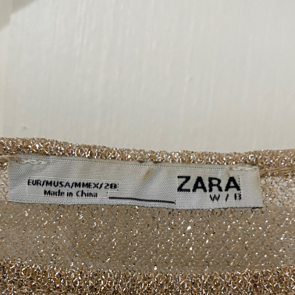 Zara Sheer Gold Metallic Bell Sleeve Top – Festival / Party / Y2K Vibes, Size M - Picture 5 of 8